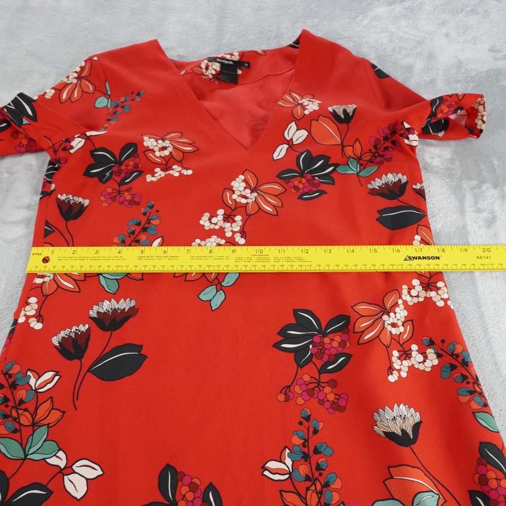 Desigual Floral Shift Dress Womens EU 38 M Red V Neck Short Sleeve Lined Office - Picture 8 of 16